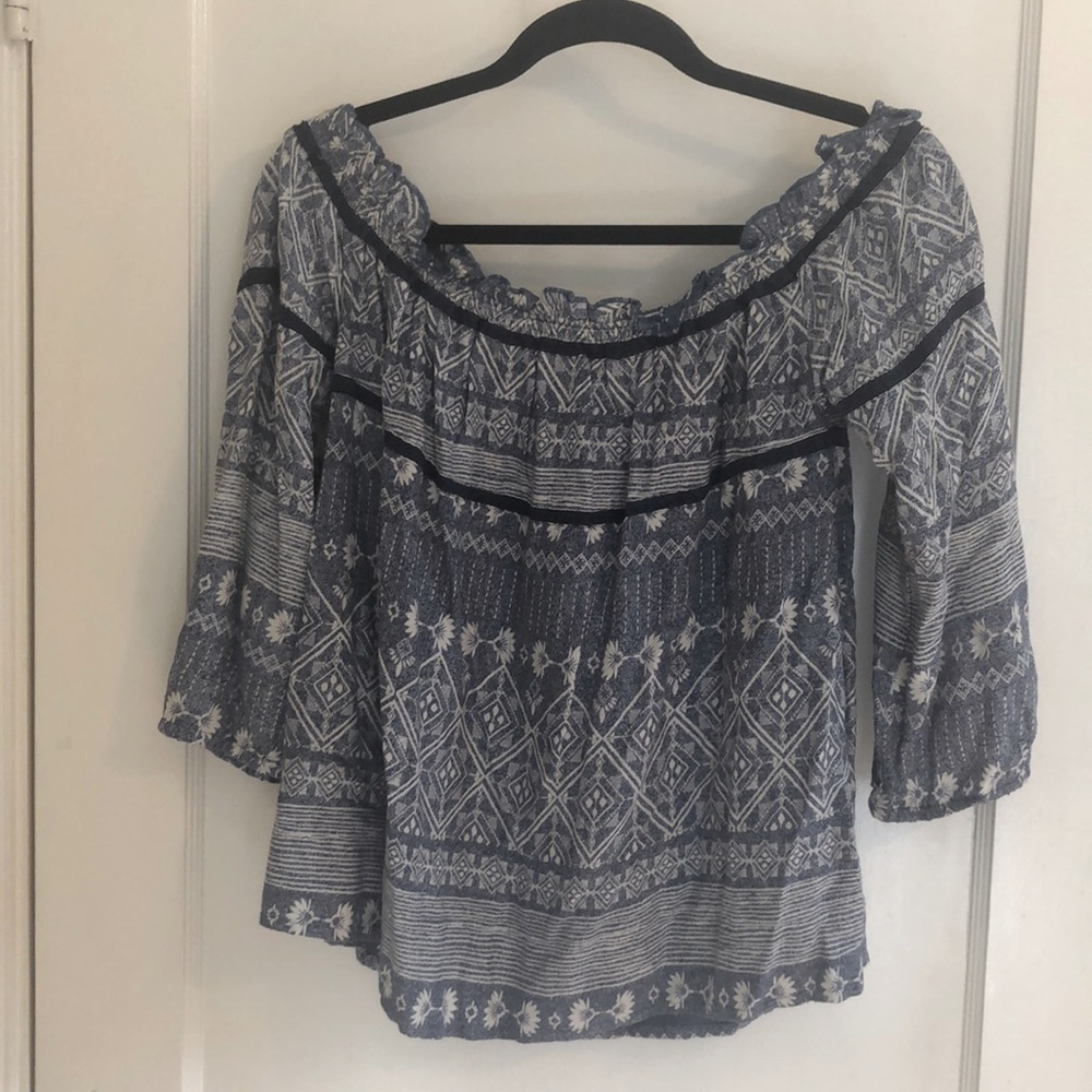Faded Blue Roxy Off The Shoulder Shirt